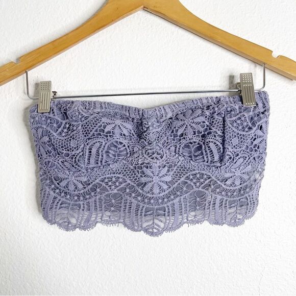 Free People One Crochet Purple Bandeau Bralette Size Medium - Picture 2 of 4